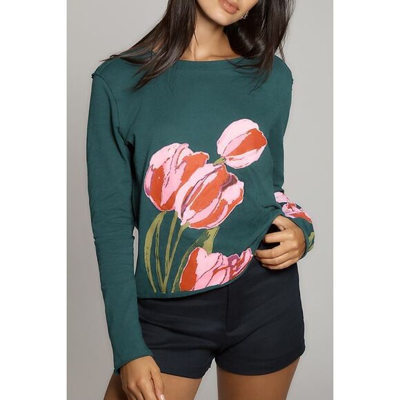 Anthropologie The Caitlin Boxy Tee by Maeve Long-Sleeve Edition Medium NWT - Picture 1 of 2